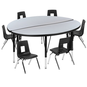 English Elm Emmy Flexible Circle Wave Activity Table Set with Stackable Student Chairs for Collaborative Learning Grey 47.5"W x 48"L XU-GRP-12CH-A48-HCIRC-GY-T-P-GG