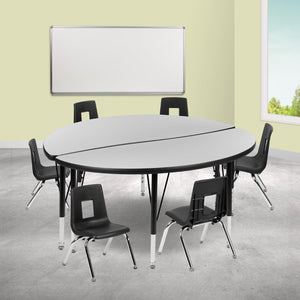 English Elm Emmy Flexible Circle Wave Activity Table Set with Stackable Student Chairs for Collaborative Learning Grey 47.5"W x 48"L XU-GRP-12CH-A48-HCIRC-GY-T-P-GG