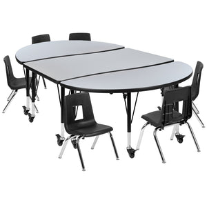 English Elm Emmy Mobile 9-Piece Flexible Activity Table Set with Stackable Chairs for Dynamic Learning Spaces Grey 47.5"W x 76"L XU-GRP-14CH-A3048CON-48-GY-T-P-CAS-GG