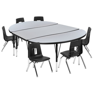 English Elm Emmy 9-Piece Flexible Wave Table and Stack Chair Set for Collaborative Learning Spaces and Classrooms Grey 47.5"W x 76"L XU-GRP-14CH-A3048CON-48-GY-T-P-GG