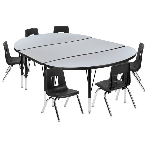 English Elm Emmy 9-Piece Flexible Wave Table and Stack Chair Set for Collaborative Learning Spaces and Classrooms Grey 47.5"W x 76"L XU-GRP-14CH-A3048CON-48-GY-T-P-GG
