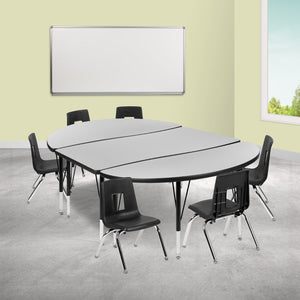 English Elm Emmy 9-Piece Flexible Wave Table and Stack Chair Set for Collaborative Learning Spaces and Classrooms Grey 47.5"W x 76"L XU-GRP-14CH-A3048CON-48-GY-T-P-GG