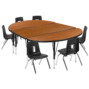 English Elm Emmy 9-Piece Flexible Wave Table and Stack Chair Set for Collaborative Learning Spaces and Classrooms Oak 47.5"W x 76"L XU-GRP-14CH-A3048CON-48-OAK-T-P-GG