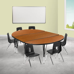 English Elm Emmy 9-Piece Flexible Wave Table and Stack Chair Set for Collaborative Learning Spaces and Classrooms Oak 47.5"W x 76"L XU-GRP-14CH-A3048CON-48-OAK-T-P-GG
