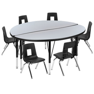 English Elm Emmy Flexible Wave Activity Table Set with Ergonomic Stack Chairs for Collaborative Learning Spaces Grey 47.5"W x 48"L XU-GRP-14CH-A48-HCIRC-GY-T-P-GG
