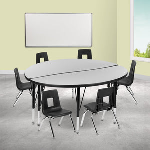 English Elm Emmy Flexible Wave Activity Table Set with Ergonomic Stack Chairs for Collaborative Learning Spaces Grey 47.5"W x 48"L XU-GRP-14CH-A48-HCIRC-GY-T-P-GG