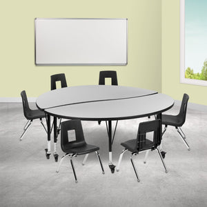 English Elm Emmy Mobile 8-Piece Flexible Activity Table Set with Ergonomic Student Chairs for Collaborative Learning Grey 60"W x 60"L XU-GRP-14CH-A60-HCIRC-GY-T-P-CAS-GG