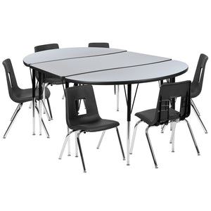 English Elm Emmy 76" Oval Wave Activity Table Set with 16" Ergonomic Stack Chairs for Versatile Learning Spaces Grey 47.5"W x 76"L XU-GRP-16CH-A3048CON-48-GY-T-A-GG