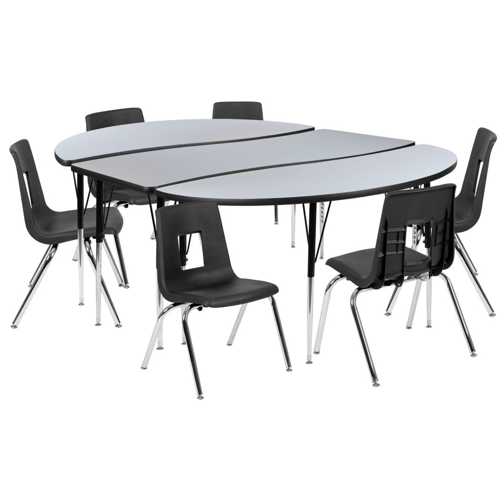 English Elm Emmy 9-Piece Flexible Activity Table Set with Ergonomic Stack Chairs for Collaborative Learning Spaces Grey 60"W x 86"L XU-GRP-16CH-A3060CON-60-GY-T-A-GG