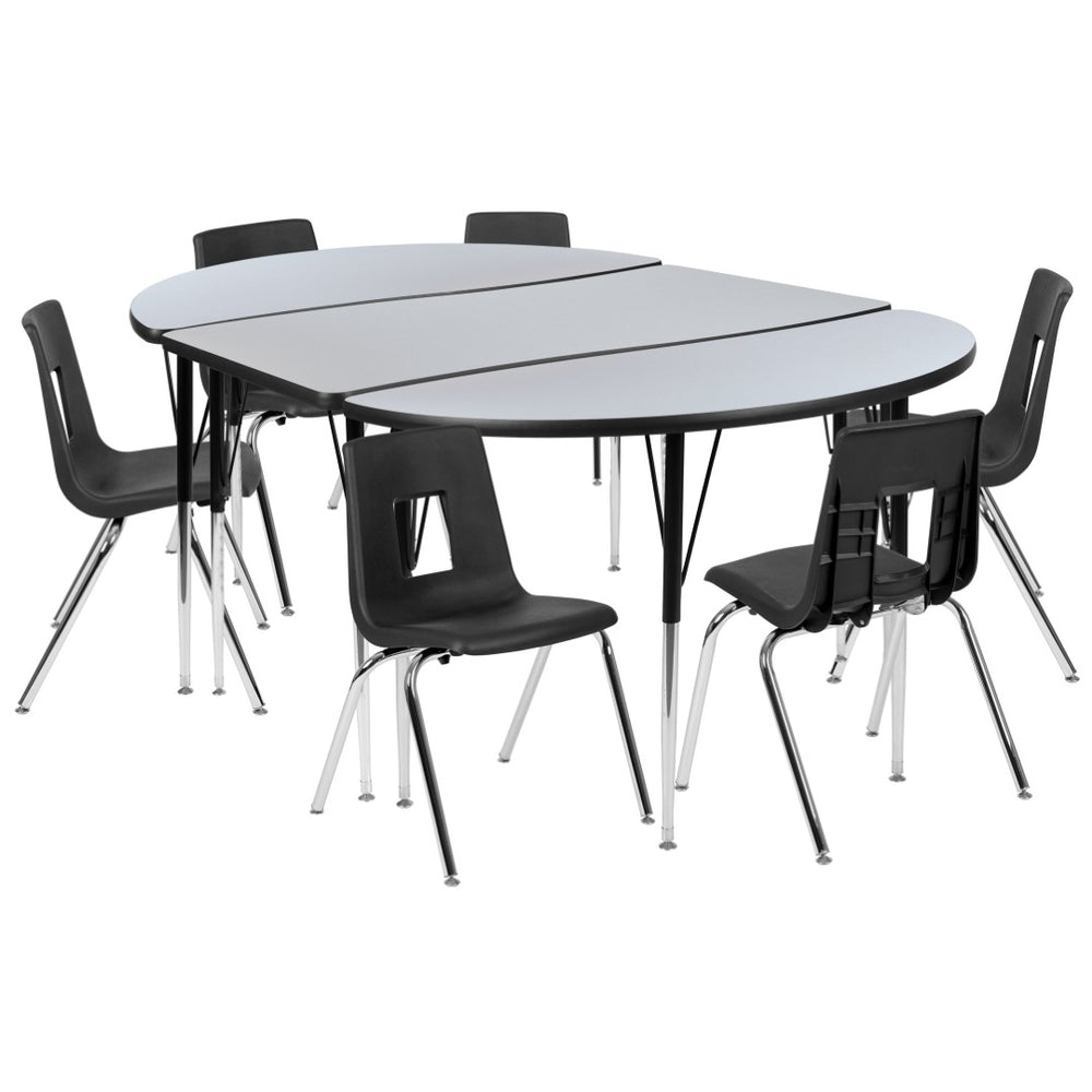 English Elm Emmy 9-Piece Wave Activity Table Set with Ergonomic Stack Chairs for Collaborative Learning Spaces Grey 47.5"W x 76"L XU-GRP-18CH-A3048CON-48-GY-T-A-GG