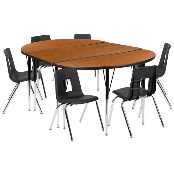 English Elm Emmy 9-Piece Wave Activity Table Set with Ergonomic Stack Chairs for Collaborative Learning Spaces Oak 47.5"W x 76"L XU-GRP-18CH-A3048CON-48-OAK-T-A-GG