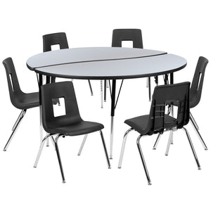 English Elm Emmy 8-Piece Circle Wave Activity Table Set with Ergonomic Student Chairs for Collaborative Learning Grey 60"W x 60"L XU-GRP-18CH-A60-HCIRC-GY-T-A-GG