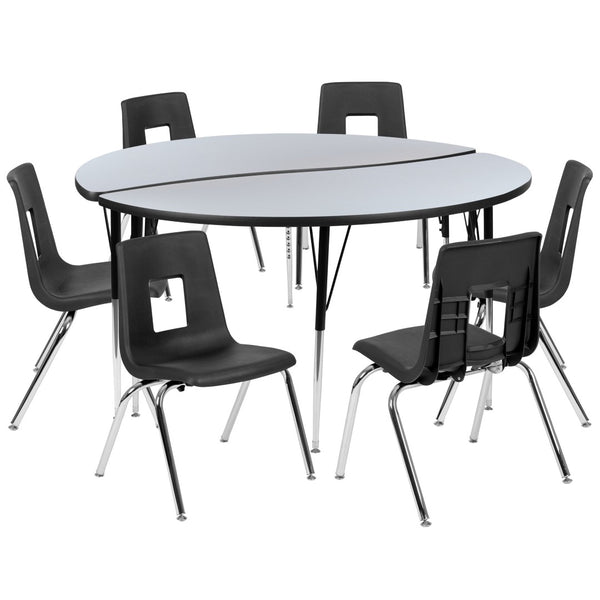 English Elm Emmy 8-Piece Circle Wave Activity Table Set with Ergonomic Student Chairs for Collaborative Learning Grey 60"W x 60"L XU-GRP-18CH-A60-HCIRC-GY-T-A-GG