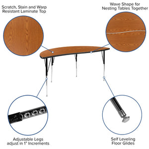 English Elm Emmy 8-Piece Circle Wave Activity Table Set with Ergonomic Student Chairs for Collaborative Learning Oak 60"W x 60"L XU-GRP-18CH-A60-HCIRC-OAK-T-A-GG