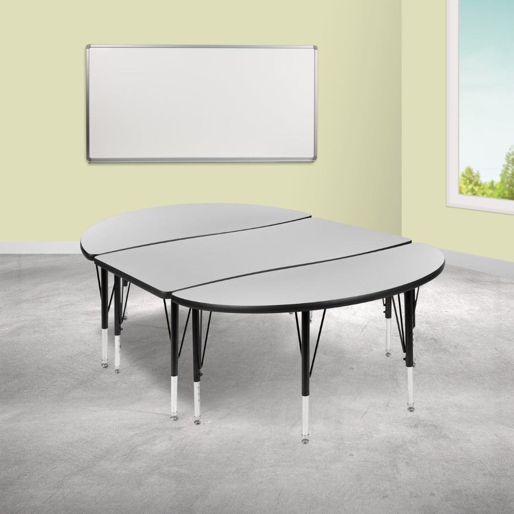 English Elm Emmy 2 Piece Activity Table Set - Flexible Oval Design for Collaborative Learning & Classroom Durability Grey 47.5"W x 76"L XU-GRP-A3048CON-48-GY-T-P-GG
