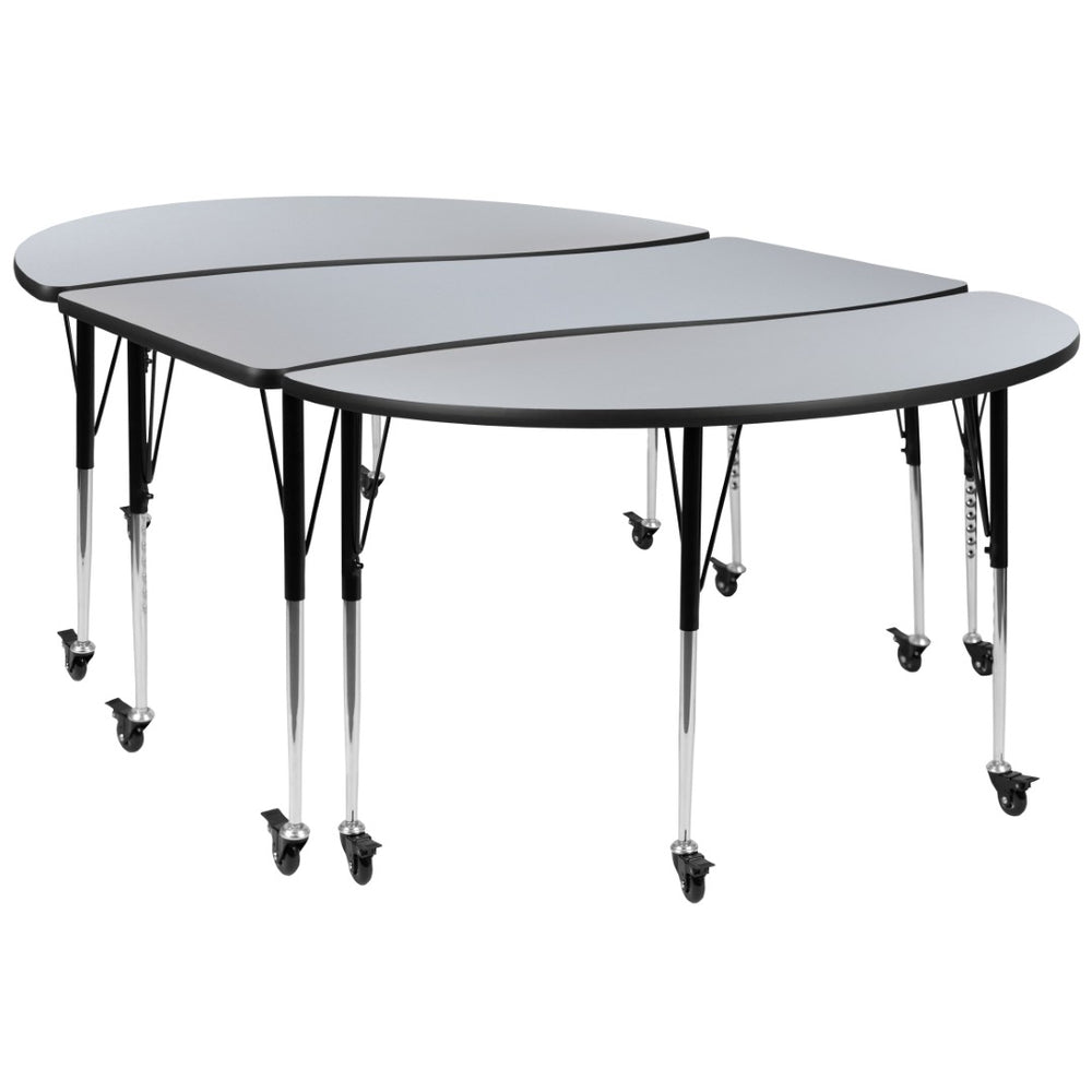 English Elm Emmy 3-Piece Mobile Oval Wave Activity Table Set for Collaborative Learning & Professional Spaces Grey 60"W x 86"L XU-GRP-A3060CON-60-GY-T-A-CAS-GG