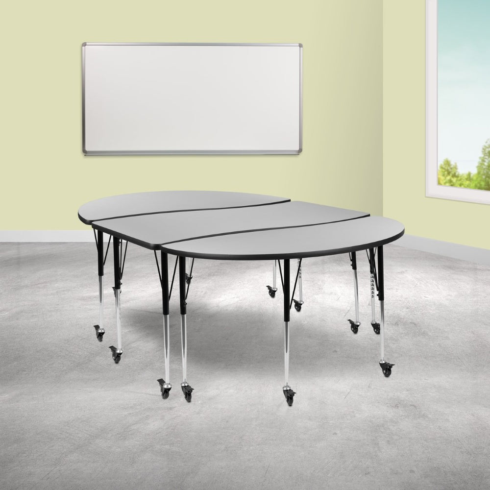 English Elm Emmy 3-Piece Mobile Oval Wave Activity Table Set for Collaborative Learning & Professional Spaces Grey 60"W x 86"L XU-GRP-A3060CON-60-GY-T-A-CAS-GG