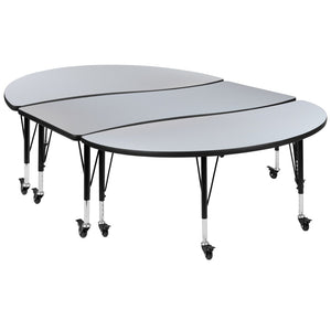 English Elm Emmy 3-Piece Mobile Oval Activity Table Set for Collaborative Learning Spaces – Height Adjustable Design Grey 60"W x 86"L XU-GRP-A3060CON-60-GY-T-P-CAS-GG