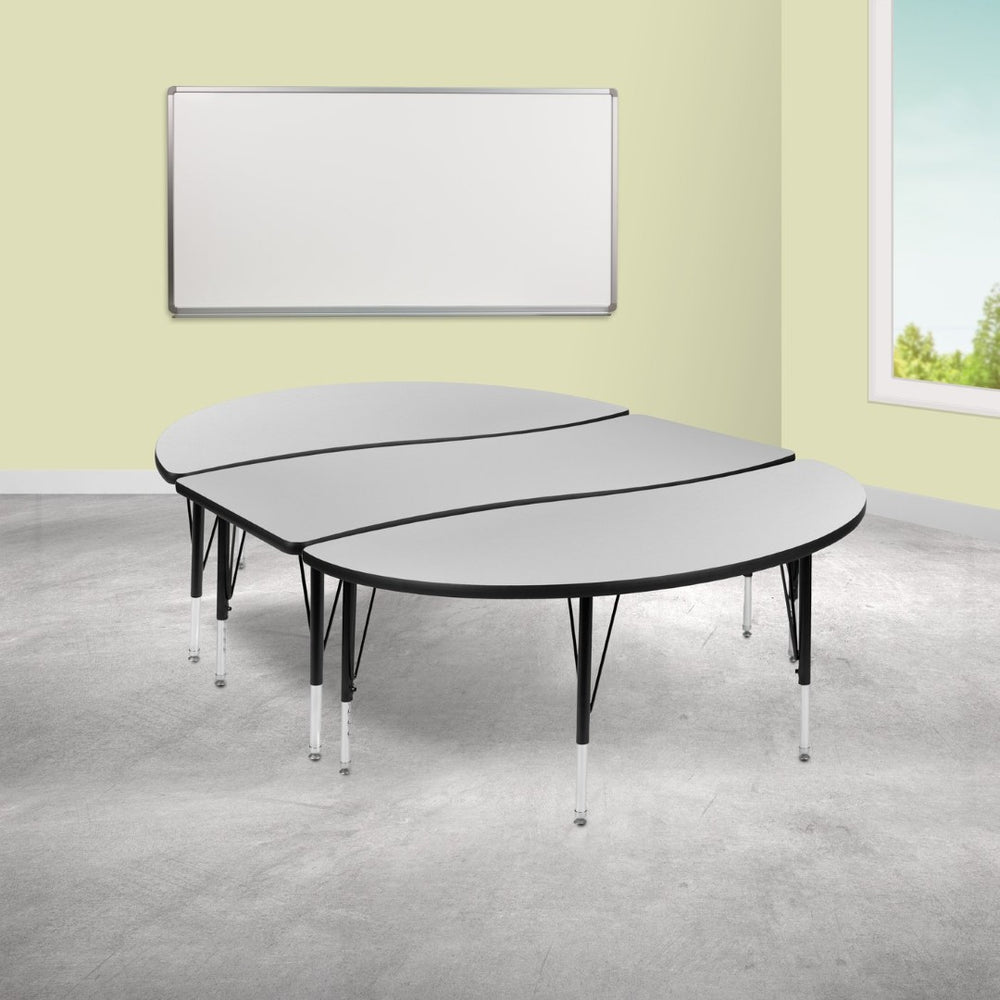 English Elm Emmy 2 Piece Oval Wave Activity Table Set - Adjustable Height for Collaborative Learning Spaces Grey 60"W x 86"L XU-GRP-A3060CON-60-GY-T-P-GG