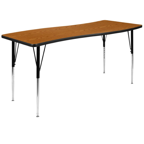 English Elm Emmy 2 Piece Oval Wave Activity Table Set - Flexible Design with Adjustable Height for Collaborative Learning Oak 60"W x 86"L XU-GRP-A3060CON-60-OAK-T-A-GG