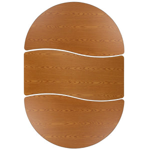 English Elm Emmy 3-Piece Mobile Oval Activity Table Set for Collaborative Learning Spaces – Height Adjustable Design Oak 60"W x 86"L XU-GRP-A3060CON-60-OAK-T-P-CAS-GG