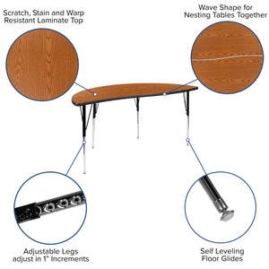 English Elm Emmy 2-Piece Flexible Wave Activity Table Set with Adjustable Height for Collaborative Learning Spaces Oak 60"W x 60"L XU-GRP-A60-HCIRC-OAK-T-A-GG
