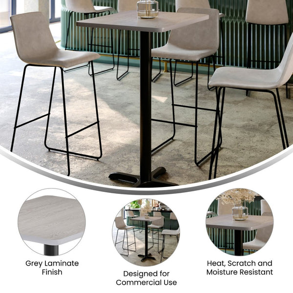 English Elm Stiles Rectangular Laminate Table Top with Bar Height Base - Durable, Modern Design for Any Space Gray 24"W x 30"L XU-GYTB-2430-T2222B-GG