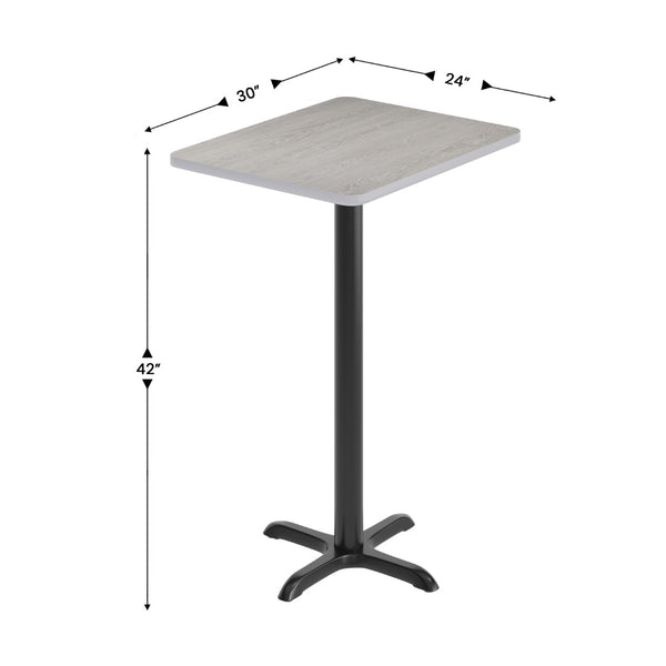 English Elm Stiles Rectangular Laminate Table Top with Bar Height Base - Durable, Modern Design for Any Space Gray 24"W x 30"L XU-GYTB-2430-T2222B-GG