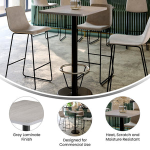 English Elm Stiles Commercial-Grade Bar Height Table Set with Durable Laminate Top and Cast-Iron Base Features Gray 24"W x 30"L XU-GYTB-2430-TR18B-3CFR-GG