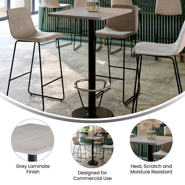 English Elm Stiles Commercial-Grade Bar Height Table Set with Durable Laminate Top and Cast-Iron Base Features Gray 24"W x 30"L XU-GYTB-2430-TR18B-3CFR-GG