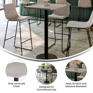 English Elm Stiles Commercial-Grade Rectangular Laminate Table Top with Durable Bar Height Cast Iron Base Set Gray 24"W x 30"L XU-GYTB-2430-TR18B-GG