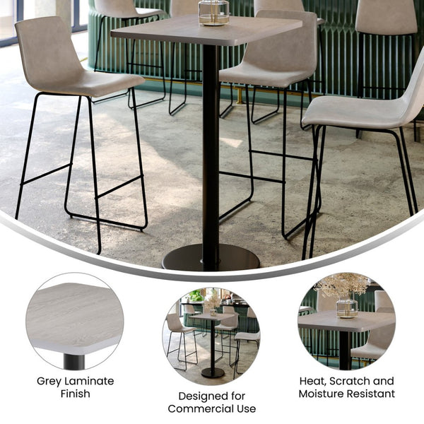 English Elm Stiles Commercial-Grade Rectangular Laminate Table Top with Durable Bar Height Cast Iron Base Set Gray 24"W x 30"L XU-GYTB-2430-TR18B-GG