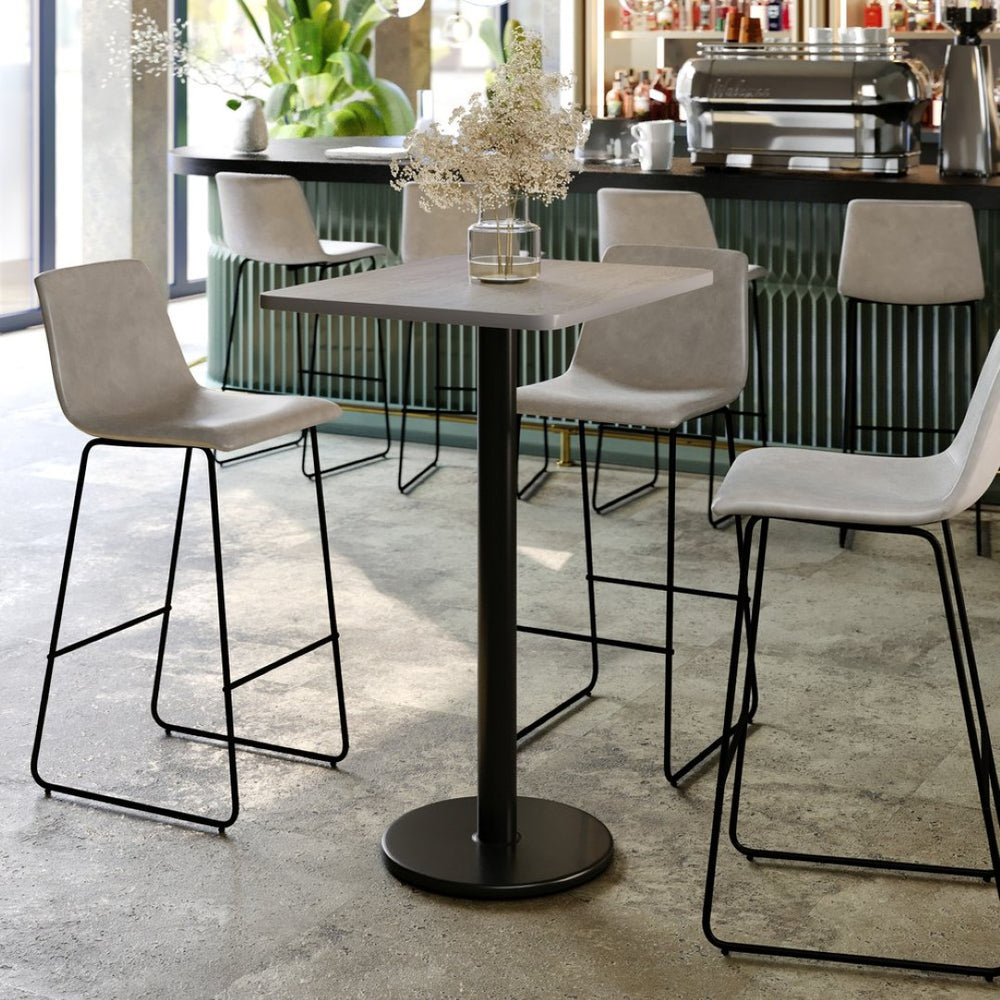 English Elm Stiles Commercial-Grade Rectangular Laminate Table Top with Durable Bar Height Cast Iron Base Set Gray 24"W x 30"L XU-GYTB-2430-TR18B-GG