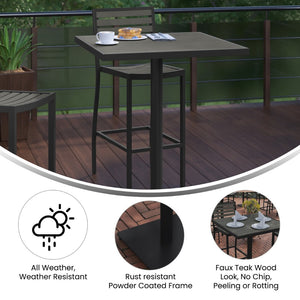 English Elm Lark Outdoor Bar Height Table - Stylish Faux Teak Design, Durable, Weather-Resistant, Easy Assembly Gray Wash 32" Square XU-HW1045-3232-GY-GG
