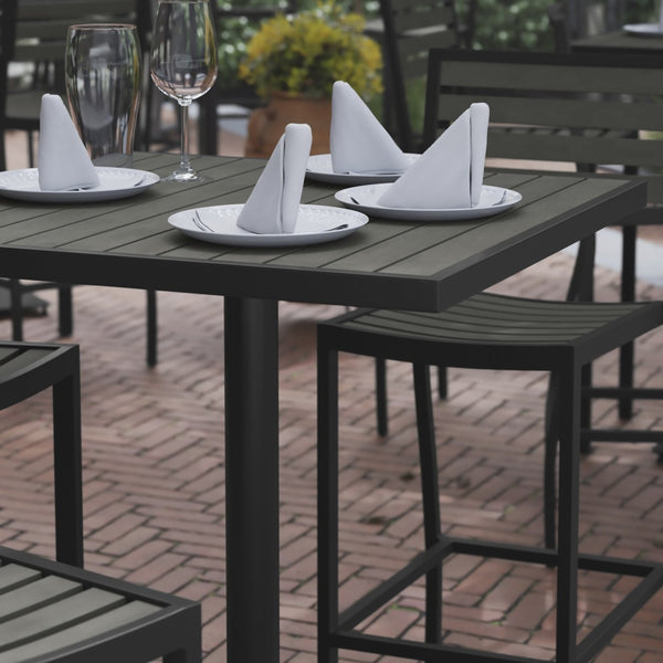 English Elm Lark Outdoor Bar Height Table - Stylish Faux Teak Design, Durable, Weather-Resistant, Easy Assembly Gray Wash 32" Square XU-HW1045-3232-GY-GG