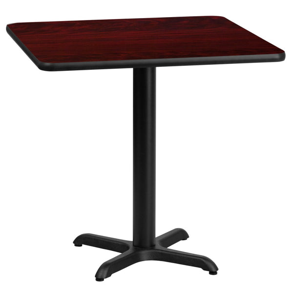 English Elm Graniss Commercial-Grade Laminate Table Top with Durable Cast-Iron Base for Dining & Hospitality Spaces Mahogany 24" Square XU-MAHTB-2424-T2222-GG