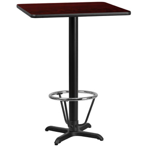 English Elm Stiles Bar Height Table Set with Durable Laminate Top and Sturdy X-Base for Hospitality Spaces Mahogany 24" Square XU-MAHTB-2424-T2222B-3CFR-GG
