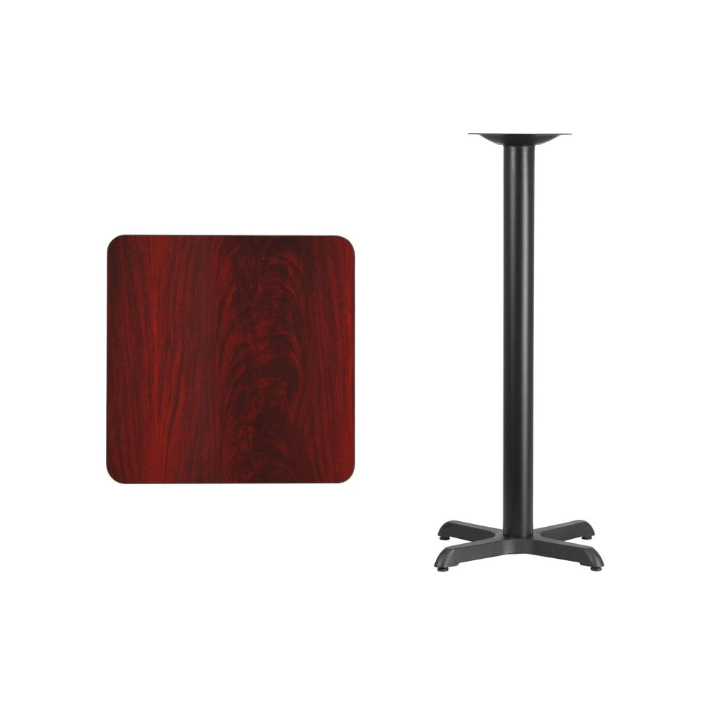 English Elm Stiles Commercial-Grade Bar Height Table Set with Durable Laminate Top and Sturdy X-Base Design Mahogany 24" Square XU-MAHTB-2424-T2222B-GG