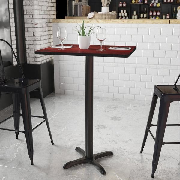 English Elm Stiles Rectangular Laminate Table Top with Bar Height Base - Durable, Modern Design for Any Space Mahogany 24"W x 30"L XU-MAHTB-2430-T2222B-GG