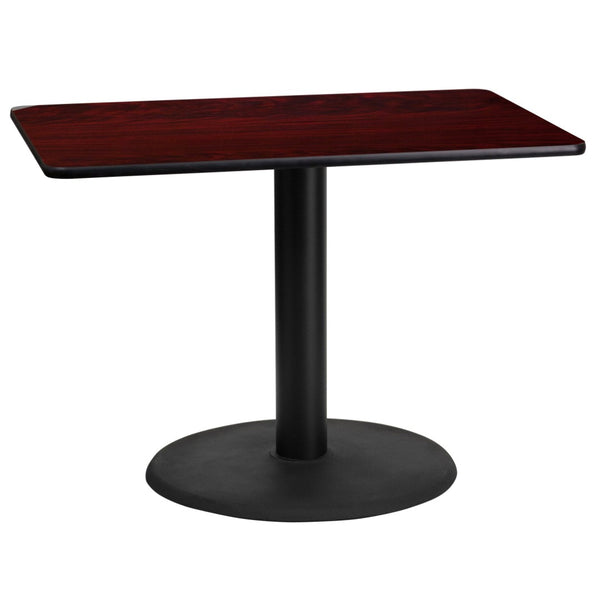 English Elm Graniss Rectangular Laminate Table Top with Durable Cast Iron Base - Perfect for Dining & Cafes Mahogany 24"W x 42"L XU-MAHTB-2442-TR24-GG