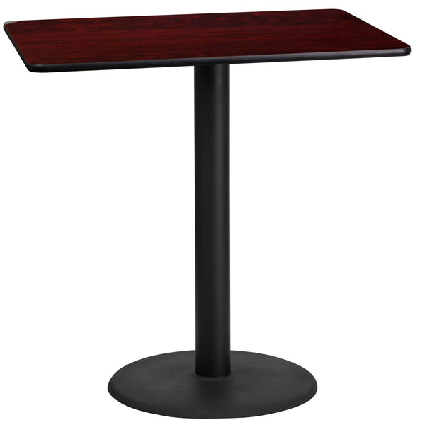 English Elm Stiles Durable Rectangular Laminate Table Top with Bar Height Base - Perfect for Cafés & Home Use Mahogany 24"W x 42"L XU-MAHTB-2442-TR24B-GG