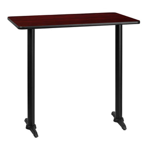 English Elm Stiles Commercial-Grade Bar Height Table Set with Durable Laminate Top and Sturdy Dual T-Bases Mahogany 30"W x 42"L XU-MAHTB-3042-T0522B-GG