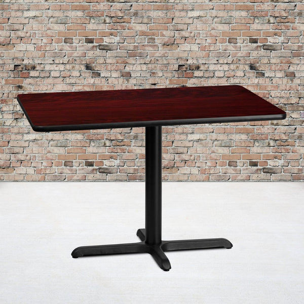 English Elm Graniss Durable Rectangular Laminate Table Top with Sturdy Cast Iron Base for Dining & Commercial Use Mahogany 30"W x 42"L XU-MAHTB-3042-T2230-GG