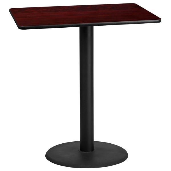 English Elm Stiles Rectangular Laminate Table Top with Sturdy Round Base - Durable for Hospitality & Home Use Mahogany 30"W x 42"L XU-MAHTB-3042-TR24B-GG