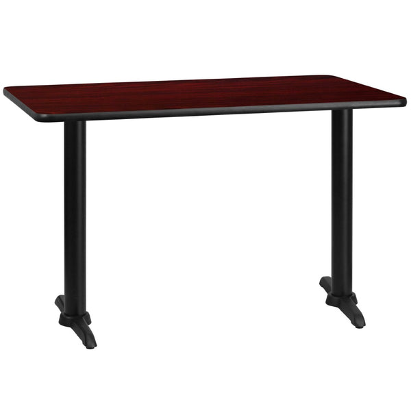 English Elm Graniss Commercial-Grade Rectangular Laminate Table Top with Sturdy Twin T-Bases for Versatile Use Mahogany 30"W x 48"L XU-MAHTB-3048-T0522-GG
