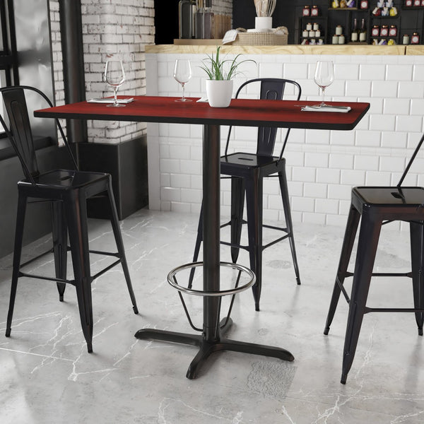 English Elm Stiles Commercial-Grade Bar-Height Table Set with Durable Laminate Top and Sturdy Cast Iron Base Mahogany 30"W x 48"L XU-MAHTB-3048-T2230B-3CFR-GG