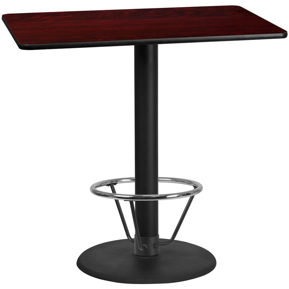 English Elm Stiles Durable Rectangular Laminate Table Top with Round Bar-Height Base for Commercial Spaces Walnut 30"W x 48"L XU-WALTB-3048-TR24B-4CFR-GG