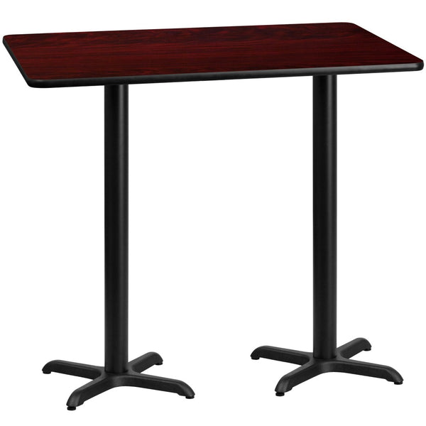 English Elm Stiles Rectangular Laminate Table Top with Durable Bar Height Bases for Commercial or Home Use Mahogany 30"W x 60"L XU-MAHTB-3060-T2222B-GG
