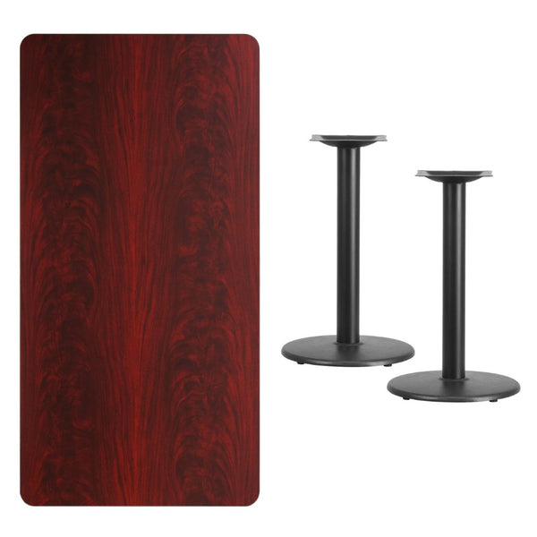 English Elm Graniss Rectangular Laminate Table Top with Durable Dual Round Bases for Home and Commercial Use Mahogany 30"W x 60"L XU-MAHTB-3060-TR18-GG