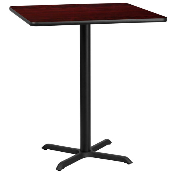 English Elm Stiles Bar Height Table Set with Durable Reversible Laminate Top for Restaurants and Cafeterias Mahogany 36" Square XU-MAHTB-3636-T3030B-GG